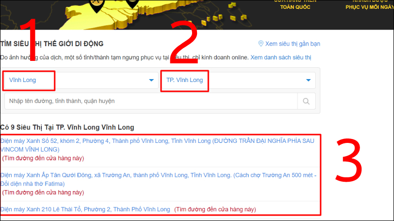 Hướng dẫn tìm hệ thống siêu thị Thế Giới Di Động